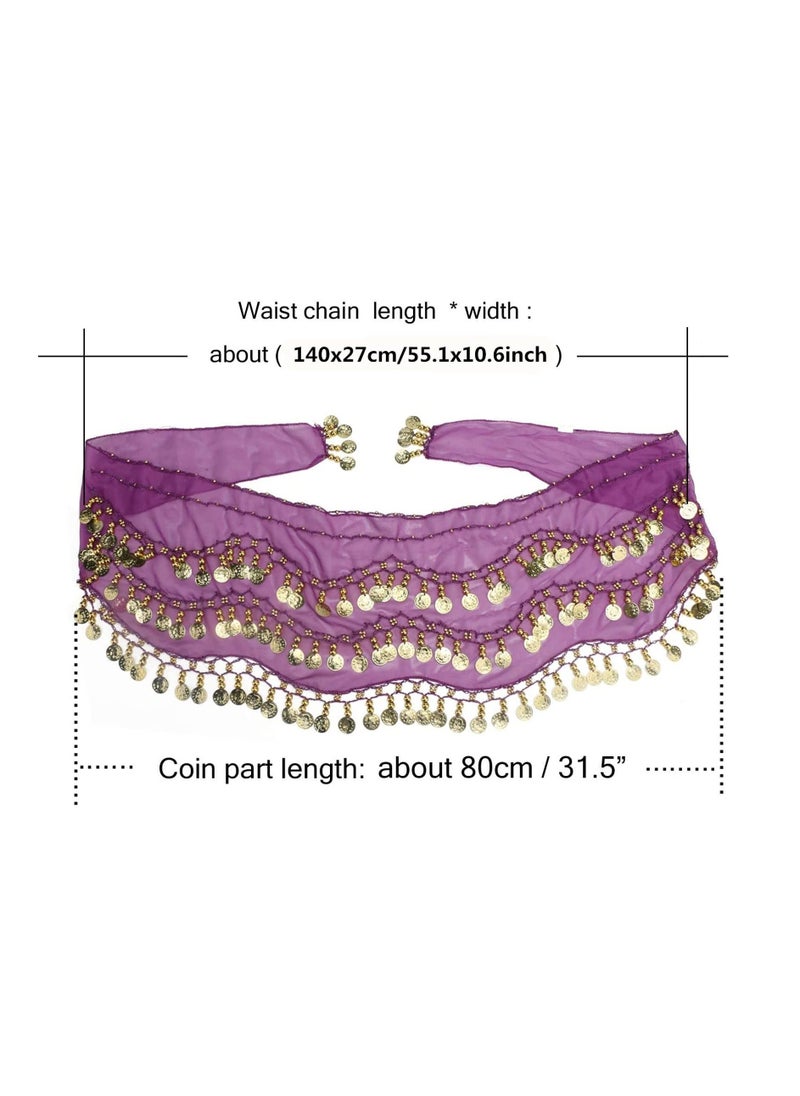 Generic - Belly Dance Hip Scarf, Gold Coins Belly Dance Skirt Belly Dancer Costumes, Women's Chiffon Belly Dancing Belt with 128 Gold Coins for Women Girl Latin Zumba Yoga (Purple) - Image 1