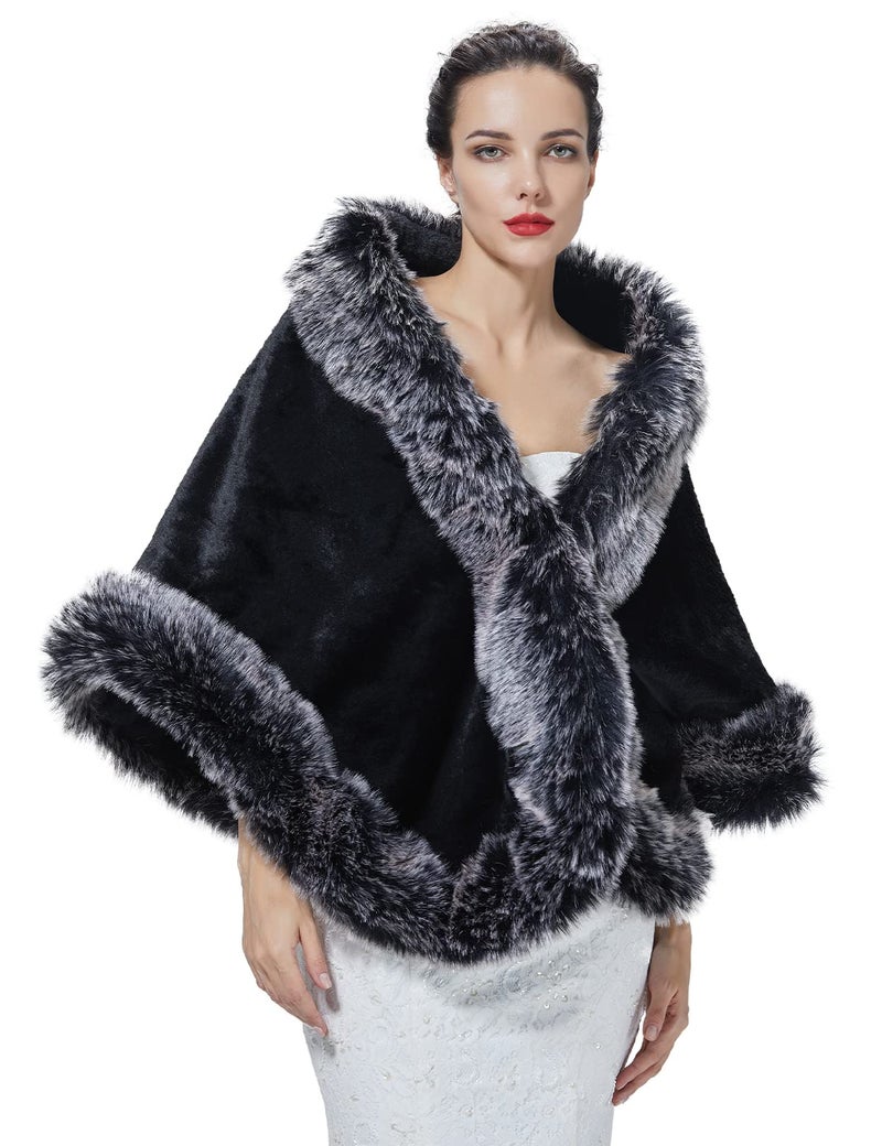 BEAUTELICATE Women's Faux Fur Shawl Wrap Stoles for Bridal Wedding Dresses - Image 2