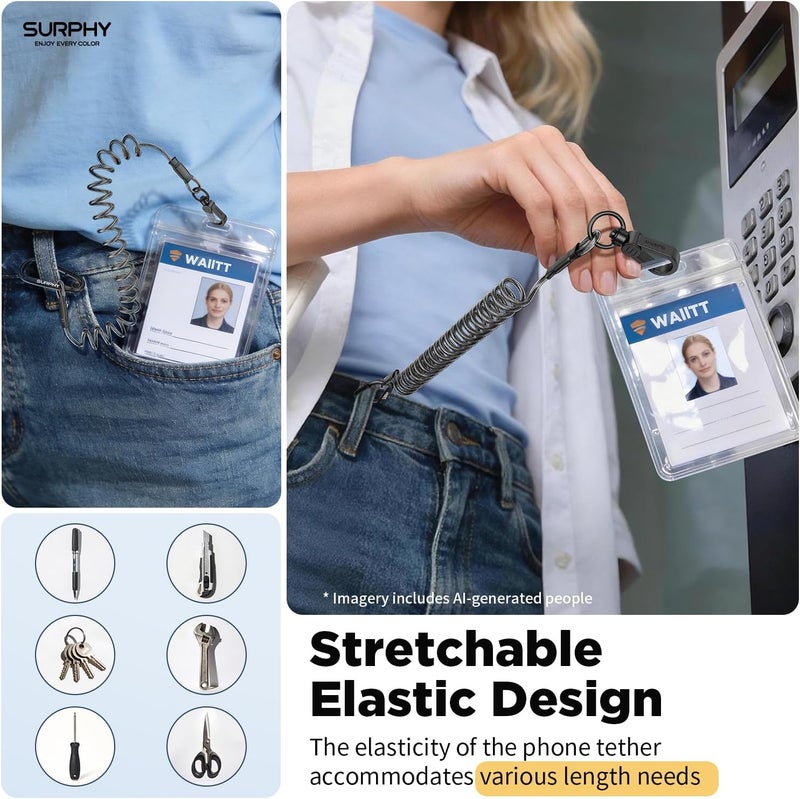 SURPHY Retractable Coil Springs Lanyard with CellPhone Tether Tab， Elastic Phone Lanyard Stretchable Anti-theft Phone Strap Keychain - Image 3