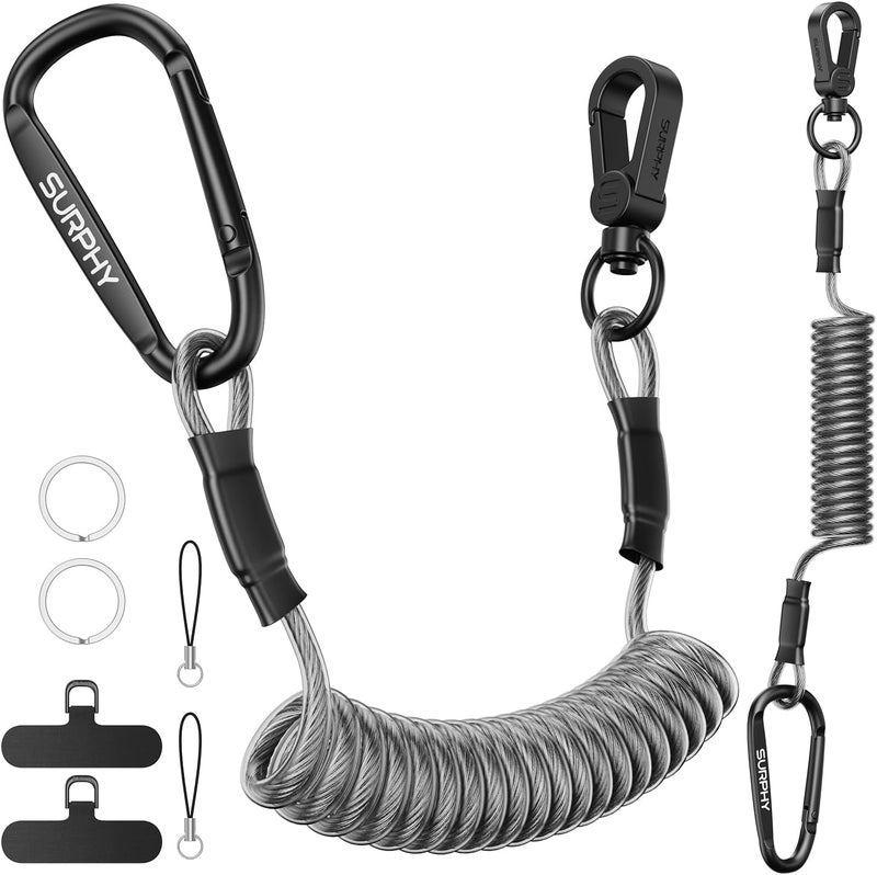 SURPHY Retractable Coil Springs Lanyard with CellPhone Tether Tab， Elastic Phone Lanyard Stretchable Anti-theft Phone Strap Keychain - Image 1