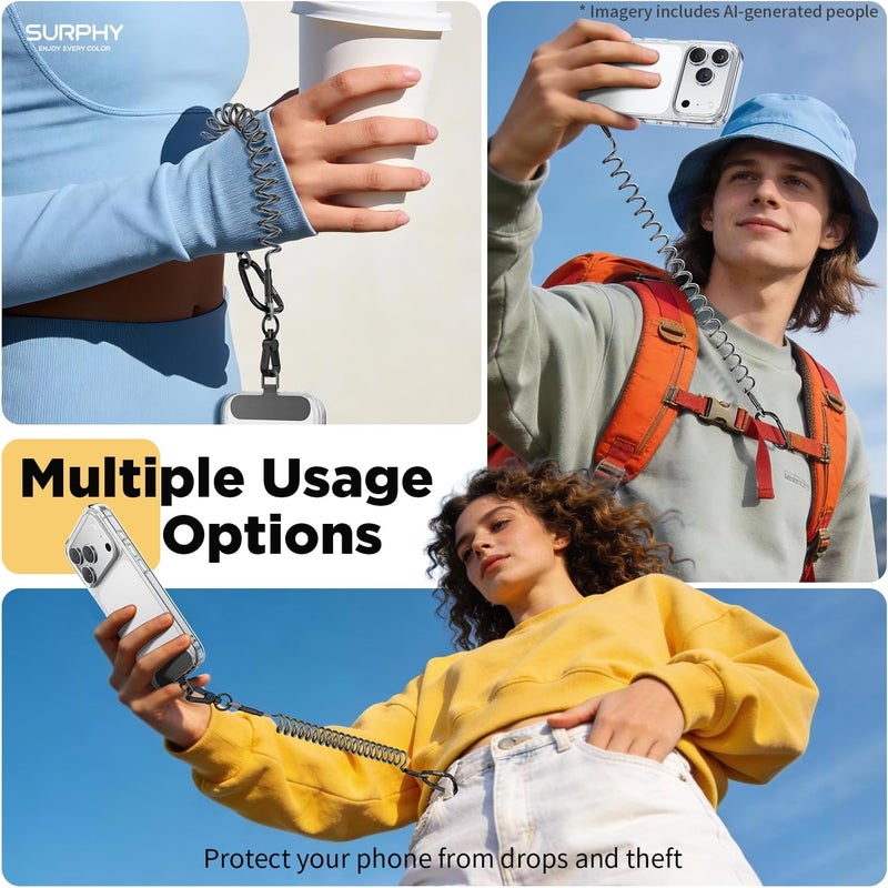 SURPHY Retractable Coil Springs Lanyard with CellPhone Tether Tab， Elastic Phone Lanyard Stretchable Anti-theft Phone Strap Keychain - Image 2