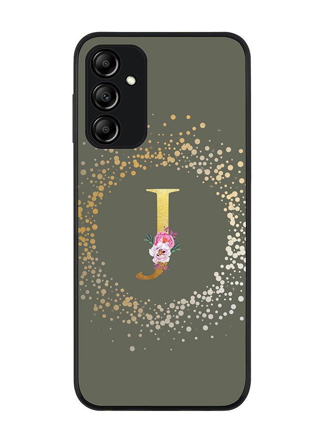 Stylizedd Rugged Black edge case for Samsung Galaxy M14 5G Slim fit Soft Case Flexible Rubber Edges Anti Drop TPU Cover -  Custom Monogram Initial Letter Floral Pattern Alphabet - J  (Olive Green ) - Image 1