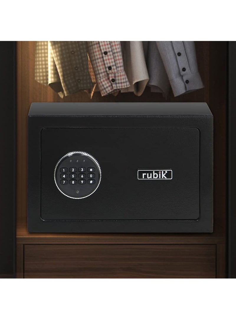 Rubik Safe Box for Home Office with Digital Pin Code and Key Lock Protect Money Cash Jewelry Passport RB20D (20x31x20cm) Black  - Image 5