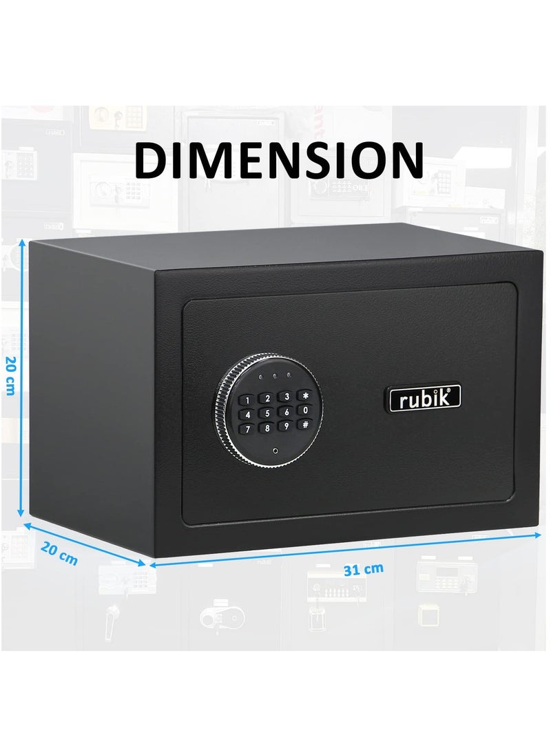 Rubik Safe Box for Home Office with Digital Pin Code and Key Lock Protect Money Cash Jewelry Passport RB20D (20x31x20cm) Black  - Image 3