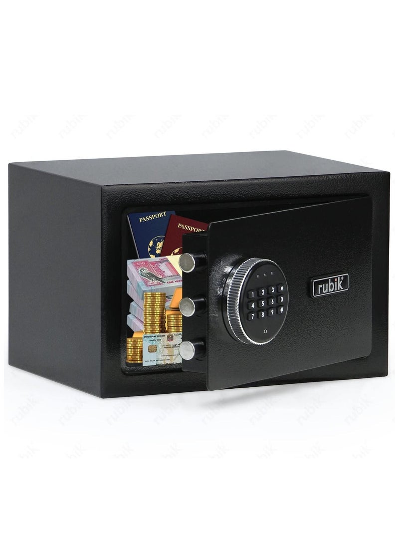 Rubik Safe Box for Home Office with Digital Pin Code and Key Lock Protect Money Cash Jewelry Passport RB20D (20x31x20cm) Black  - Image 2