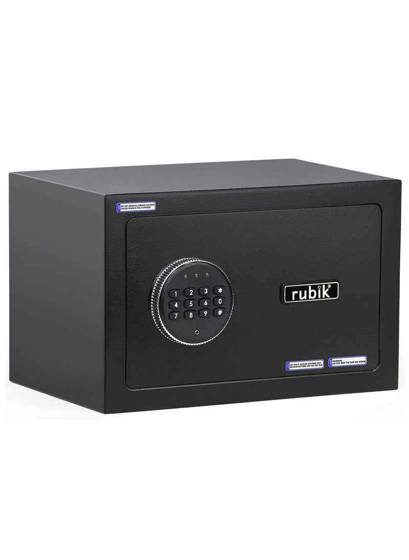 Rubik Safe Box for Home Office with Digital Pin Code and Key Lock Protect Money Cash Jewelry Passport RB20D (20x31x20cm) Black  - Image 1