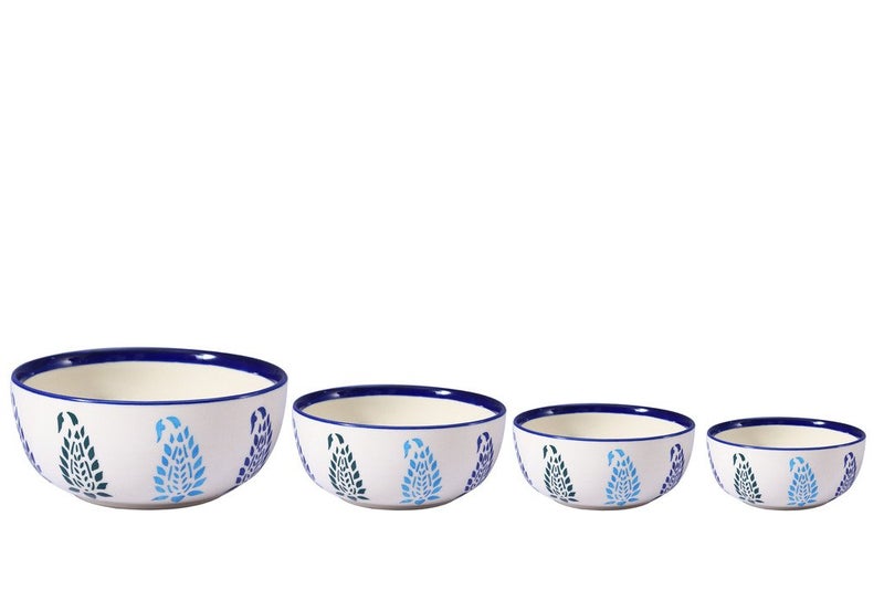 Caffeine Ceramic Handmade Blue Boota Serving Bowl (Set of 4) - Image 3