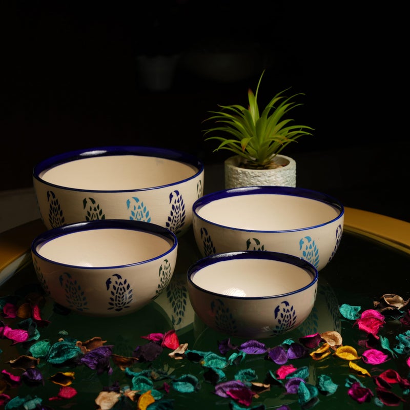 Caffeine Ceramic Handmade Blue Boota Serving Bowl (Set of 4) - Image 1