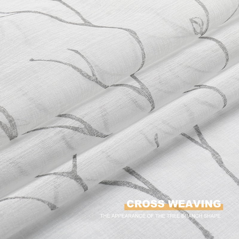 BUHUA White Sheer Curtains 108 Inch Long - Silver Foil Tree Branch Curtain 2 Panels  Semi-Sheer Window Curtains for Living Room  52 x 108 Inch  1 Pair  White - Image 5