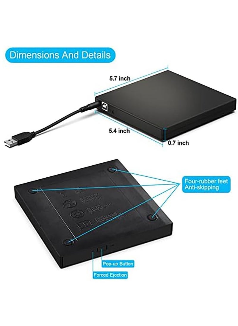 External CD DVD Drive, USB 2.0 Slim Protable External CD-RW Drive DVD-RW Burner Writer Player for Laptop Notebook PC Desktop Computer, Black