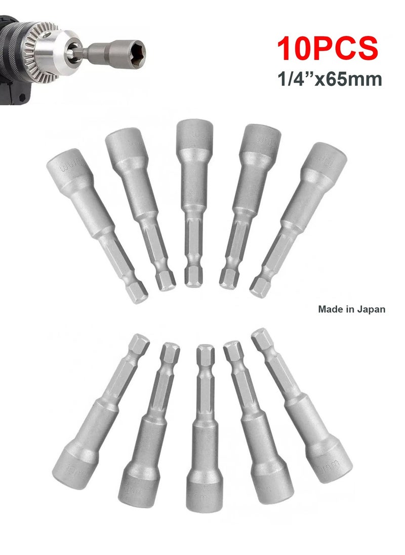 Hero - Hex Magnetic Power 1/4X65mm Socket Adapter Drill Bit Nut Driver Set 1/4X65 mm Hex for Power Tools10 Piece - Image 1