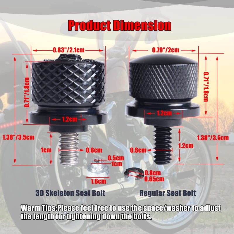 Goldfire 3D Skeleton Hard Anodized 1/4" Seat Thumb Bolts Screw Rear Fender Seat Nut Kit Compatible with 1996-2016 HD Sportster Touring Road King Dyna Fatbob Street Glide Road Glide (Black Kit A) - Image 3