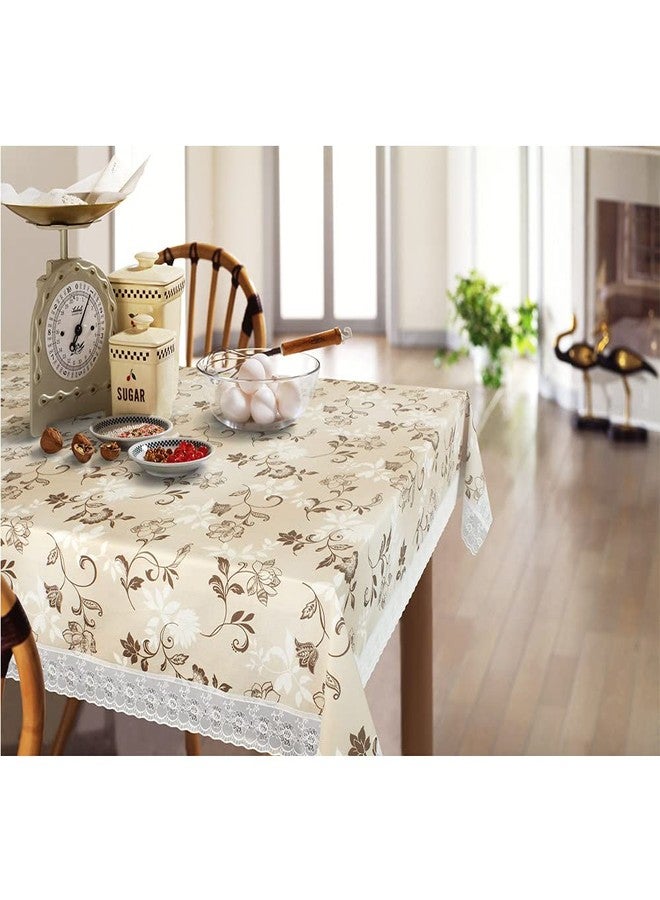 Freelance PVC Vinyl Tuscany Flannel Backing Dining Plastic Table Cover Cloth - Waterproof Protector, 6-8 Seater, Oblong/Oval 60 X 90 inches (with White Border Edge Lace) - Product of Meiwa, Japan - Image 1