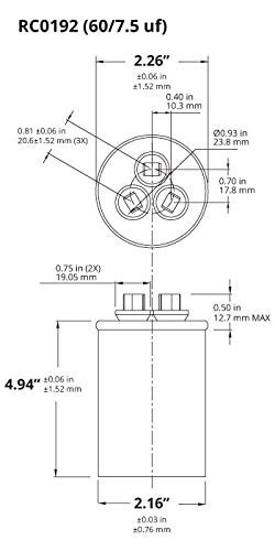 TEMCo Industrial TEMCo 60+7.5 uF مكثف مزدوج التشغيل CBB65، 60/7.5 MFD، 370-440V، دائري، 50/60Hz | لتطبيقات مروحة HVAC AC، المحرك، النفاخ - Image 2