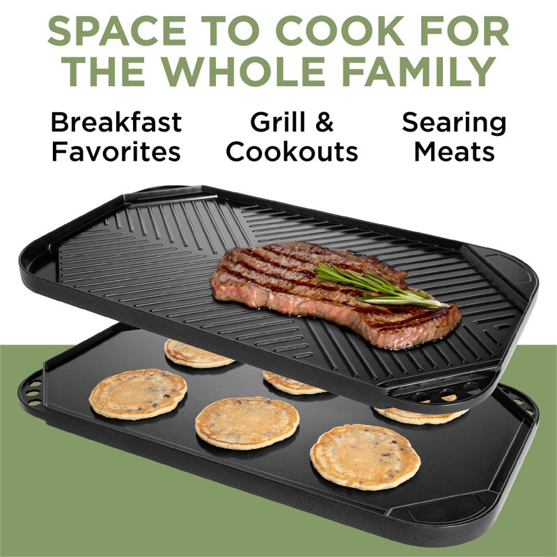 Ecolution Reversible Grill/Griddle Pan, Non-Stick, Dishwasher Safe, Double Burner Family Griddle Grill Pan Cookware, Cast Aluminum, 19.5-Inch x 11-Inch - Image 2