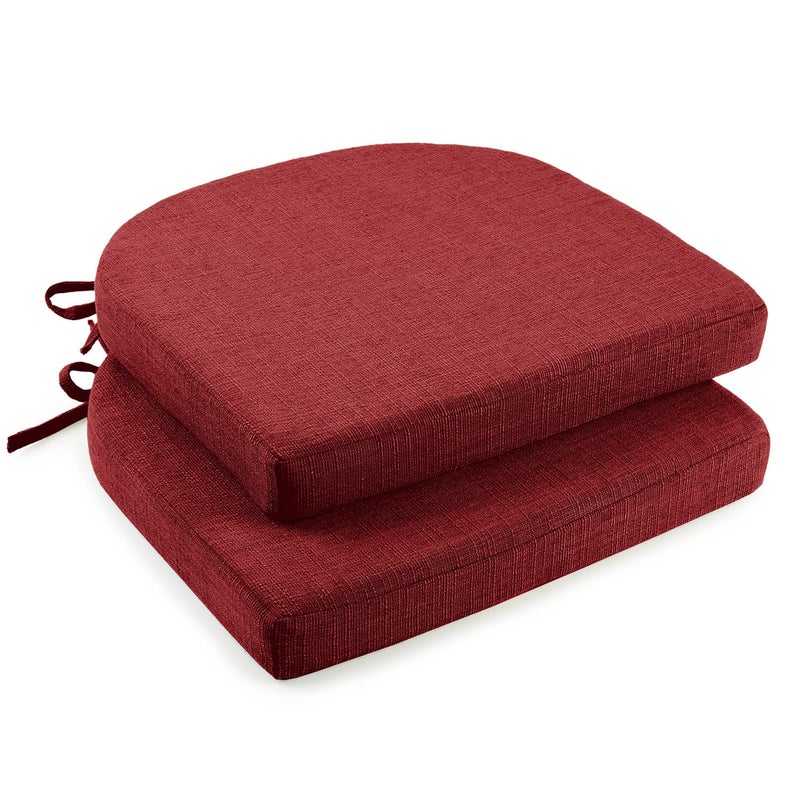 downluxe Indoor Chair Cushions for Dining Chairs, Soft and Comfortable Textured Foam Kitchen Chair Pads with Ties and Non-Slip Backing, 16" x 16" x 2", Red, 2 Pack - Image 1