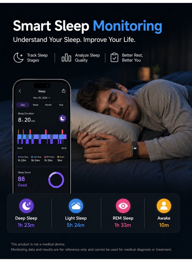 Kasa Smart Health Fitness Tracker Band Screenless ECG PPG Heart Rate HRV Blood Oxygen Sleep Monitor AI Health Analysis 120+ Sports Modes Black - Image 5