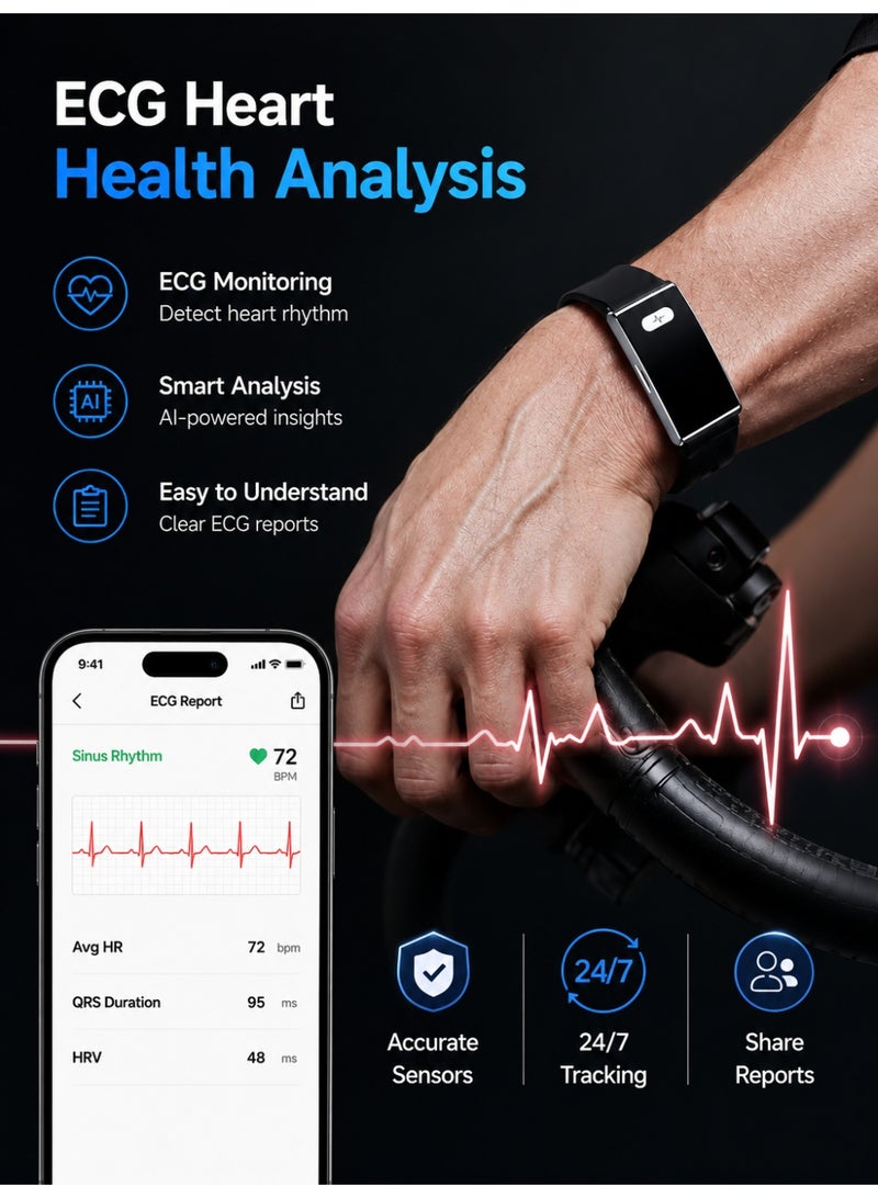 Kasa Smart Health Fitness Tracker Band Screenless ECG PPG Heart Rate HRV Blood Oxygen Sleep Monitor AI Health Analysis 120+ Sports Modes Black - Image 3