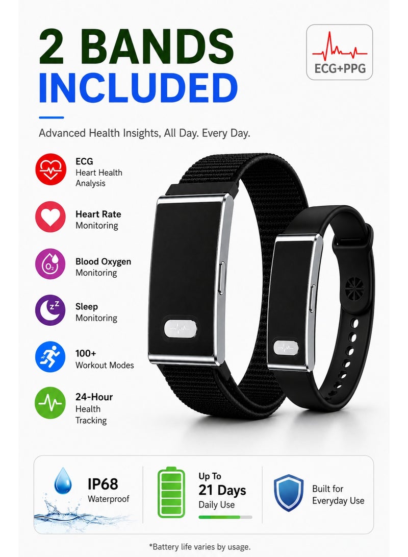Kasa Smart Health Fitness Tracker Band Screenless ECG PPG Heart Rate HRV Blood Oxygen Sleep Monitor AI Health Analysis 120+ Sports Modes Black - Image 1