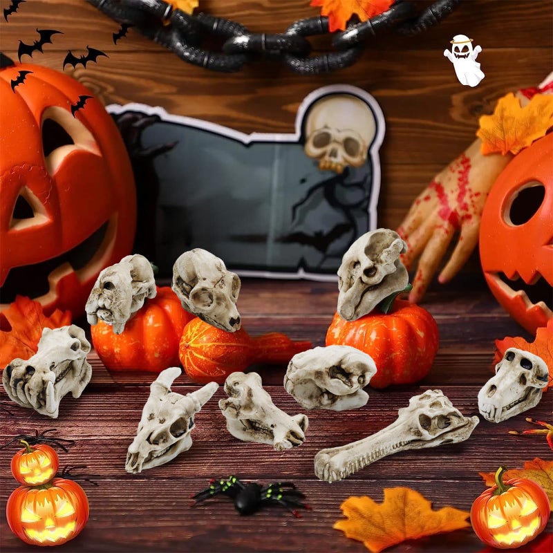 Bbiamsleep 14 Pcs 1.5 Inch Mini Resin Animal Skull Heads Miniature Animal Skull Figurines Mini Halloween Skulls Mini Skull Figurine Miniature Skulls for Crafts Halloween Christmas Micro Landscape Decor - Image 3
