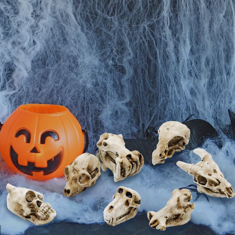 Bbiamsleep 14 Pcs 1.5 Inch Mini Resin Animal Skull Heads Miniature Animal Skull Figurines Mini Halloween Skulls Mini Skull Figurine Miniature Skulls for Crafts Halloween Christmas Micro Landscape Decor - Image 4