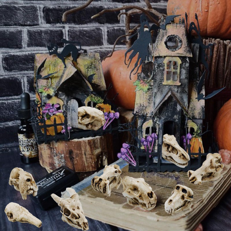 Bbiamsleep 14 Pcs 1.5 Inch Mini Resin Animal Skull Heads Miniature Animal Skull Figurines Mini Halloween Skulls Mini Skull Figurine Miniature Skulls for Crafts Halloween Christmas Micro Landscape Decor - Image 5