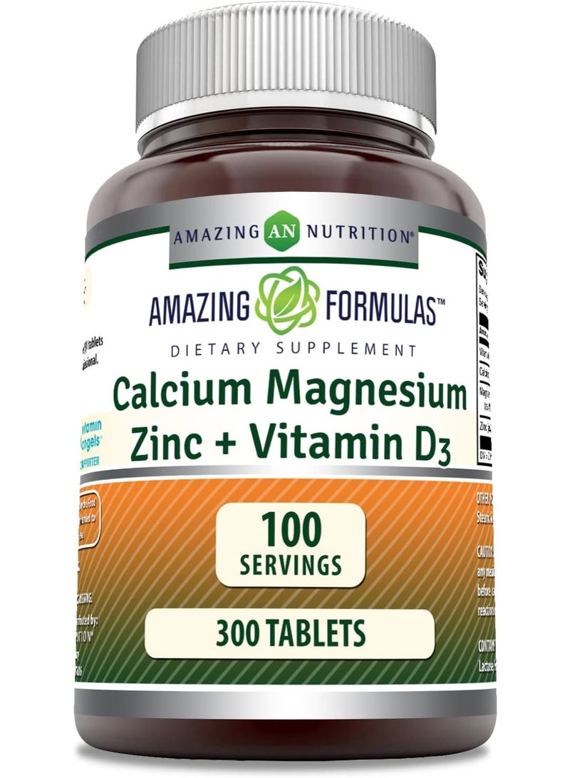 Amazing Formulas Calcium Magnesium Zinc D3 Supplement, 300 Tablets, 1000mg Calcium, 400mg Magnesium, 25mg Zinc, 600 IU Vitamin D3 - Image 2