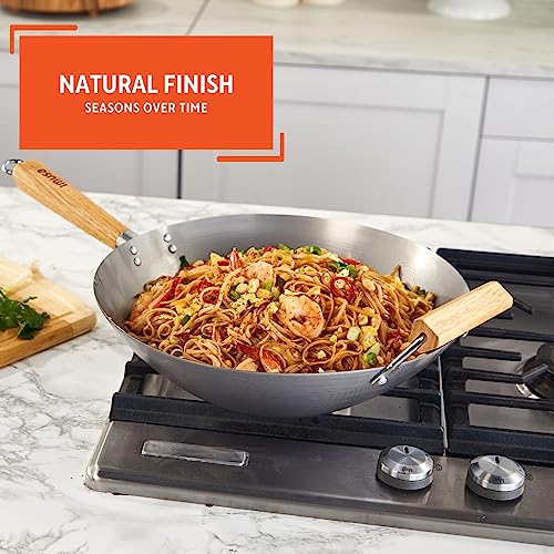 Imusa 14in Carbon Steel Wok with Wood Handles - Image 4