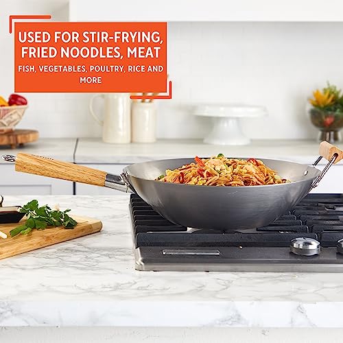 Imusa 14in Carbon Steel Wok with Wood Handles - Image 5