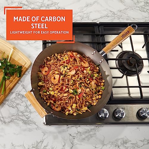 Imusa 14in Carbon Steel Wok with Wood Handles - Image 3
