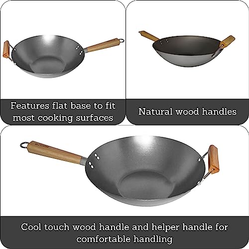 Imusa 14in Carbon Steel Wok with Wood Handles - Image 2