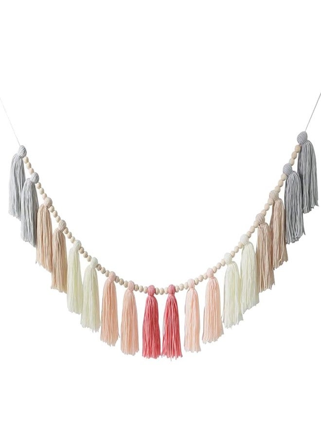 TBACW Boho Tassel Garland - 43 Inch Colorful Wall Decor for Nursery, Kids Room, Home Office Classroom Rainbow Decoration (Pink) - Image 1