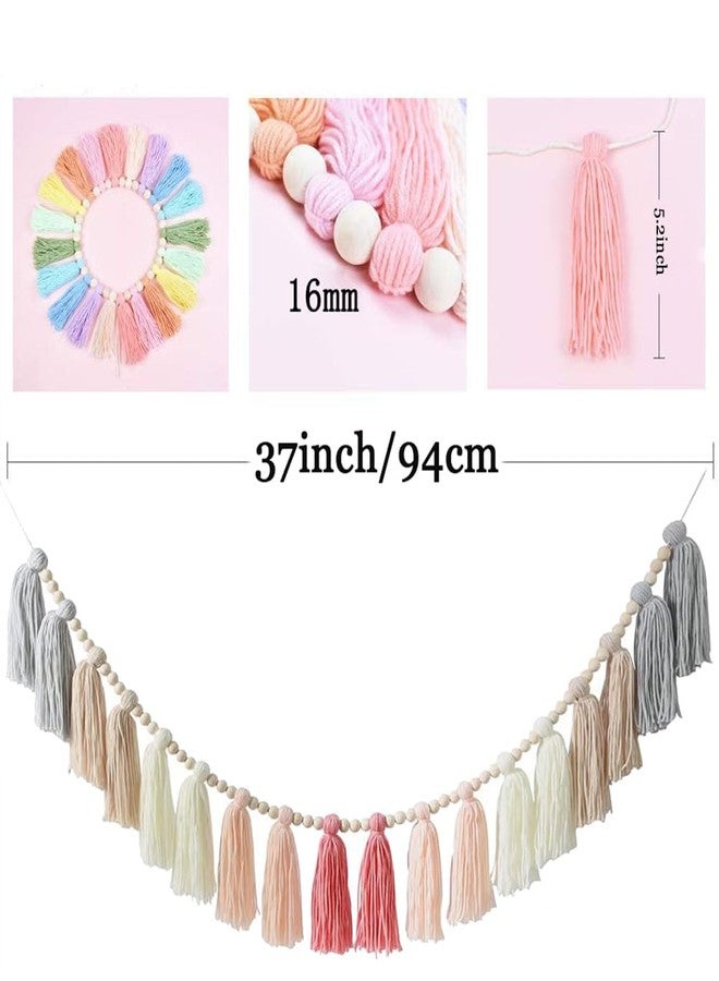TBACW Boho Tassel Garland - 43 Inch Colorful Wall Decor for Nursery, Kids Room, Home Office Classroom Rainbow Decoration (Pink) - Image 2