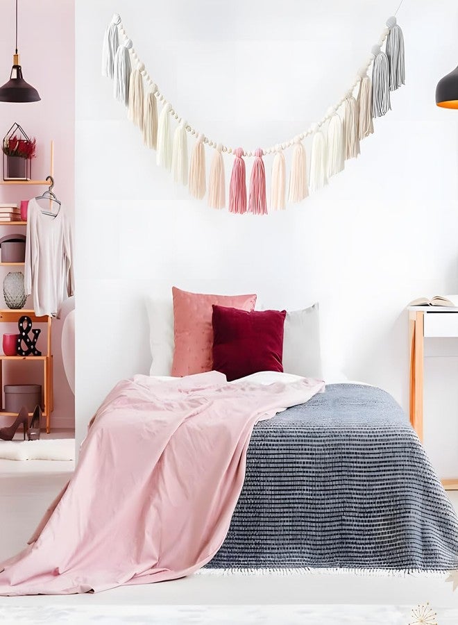 TBACW Boho Tassel Garland - 43 Inch Colorful Wall Decor for Nursery, Kids Room, Home Office Classroom Rainbow Decoration (Pink) - Image 3