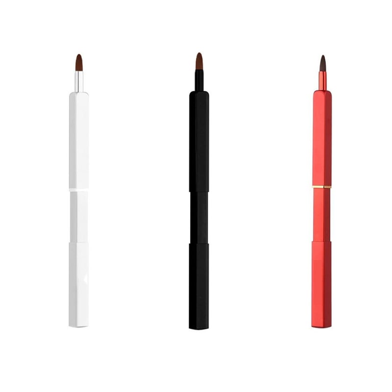 3pcs Lip Brush Set for Women, Portable Retractable Lipstick and Eyeshadow Applicators in Red, Silver, and Black for Precise Makeup Application - Image 1