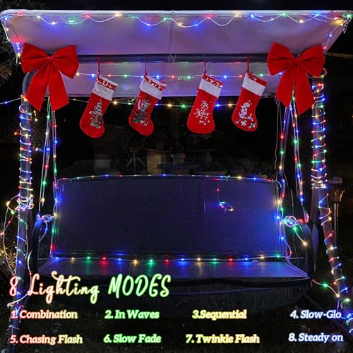 YEGUO Solar Christmas Lights Outdoor Waterproof, 2 Packs Each 33ft 100 LED Rope Lights, 8 Modes Fairy String Lights in Clear Thin Tube for Camping Fence Patio Garden Trampoline Deck(Multicolor) - Image 4