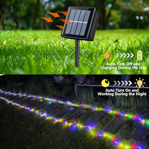 YEGUO Solar Christmas Lights Outdoor Waterproof, 2 Packs Each 33ft 100 LED Rope Lights, 8 Modes Fairy String Lights in Clear Thin Tube for Camping Fence Patio Garden Trampoline Deck(Multicolor) - Image 2