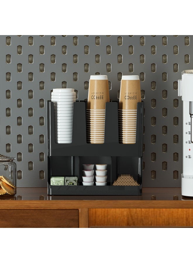 Walpck Cup and Condiment Station, 13 Inch Countertop Coffee Bar Organizer with 6 Compartments, Storage Caddy for Cups, Lids and Packets, Plastic, Black - Image 3