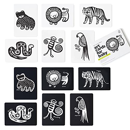 Wee Gallery Art Cards for Baby Durable High Contrast Black and White Animal Flashcards for Newborns Brain Development Sensory Toys Tummy Time Essentials for Infant and Toddler Jungle Animals - Image 1