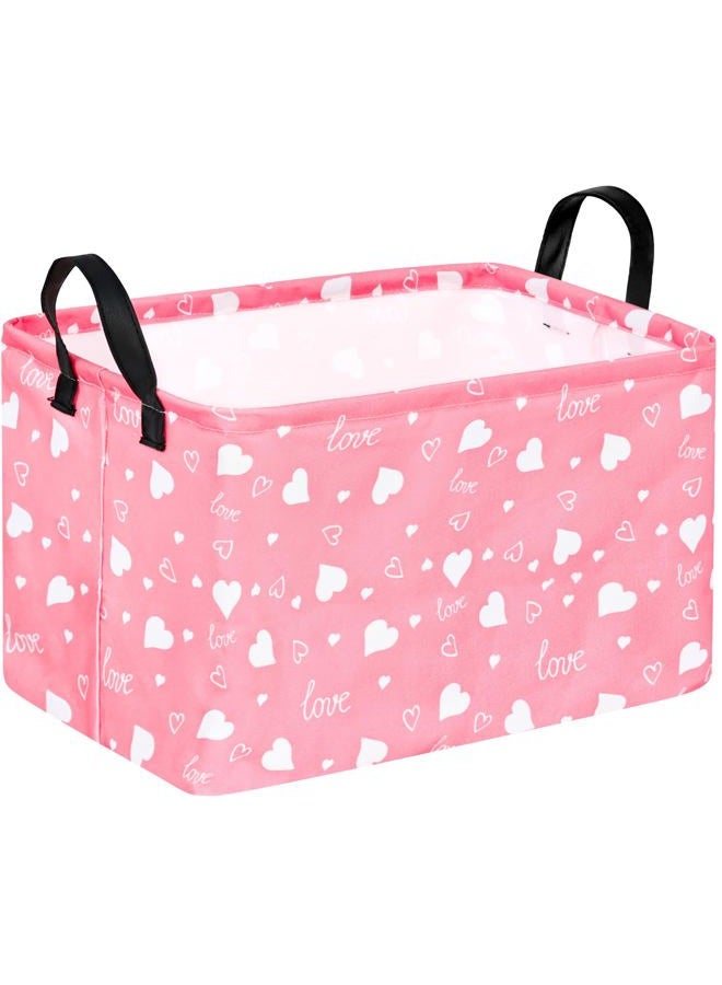KUNRO Rectang Heart Pattern Vantine's Day Storage Gift Shelf Basket Clothes Storage Bin, Kids Toy Basket Organizer Box for With Handles Boy and Girls Room Deco - Image 1