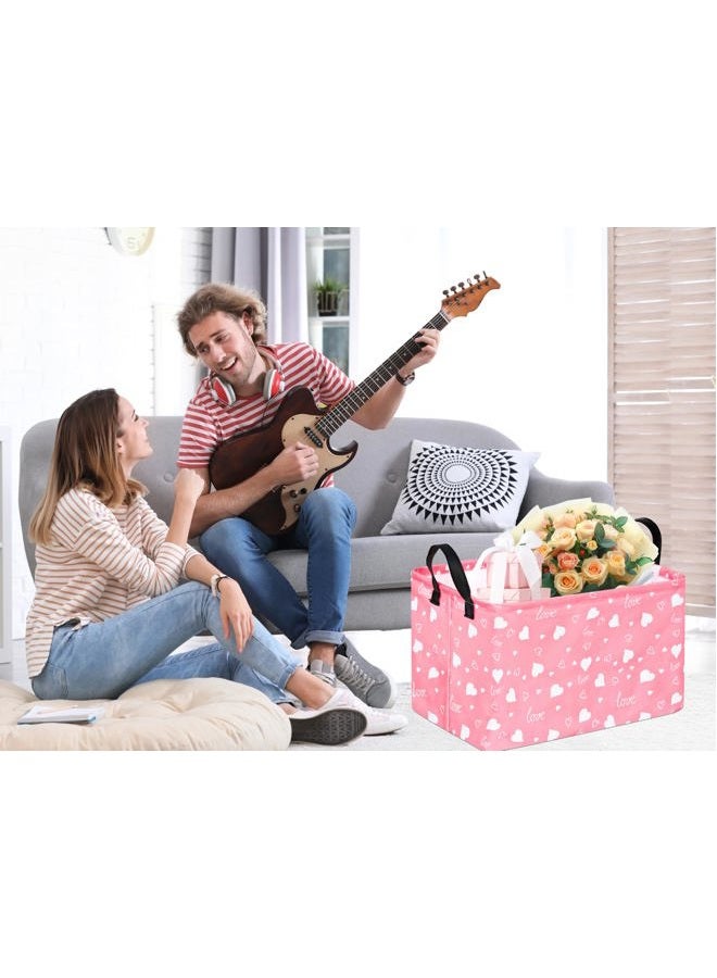 KUNRO Rectang Heart Pattern Vantine's Day Storage Gift Shelf Basket Clothes Storage Bin, Kids Toy Basket Organizer Box for With Handles Boy and Girls Room Deco - Image 3