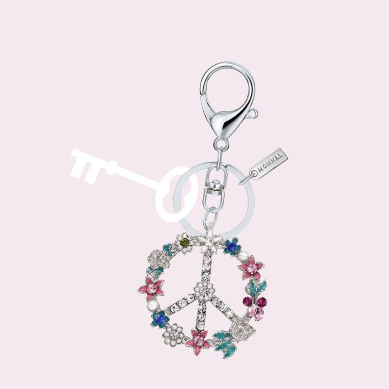 Monnel Bling Crystal Flower Peace Sign Key Ring with Creative Packaging - Image 3