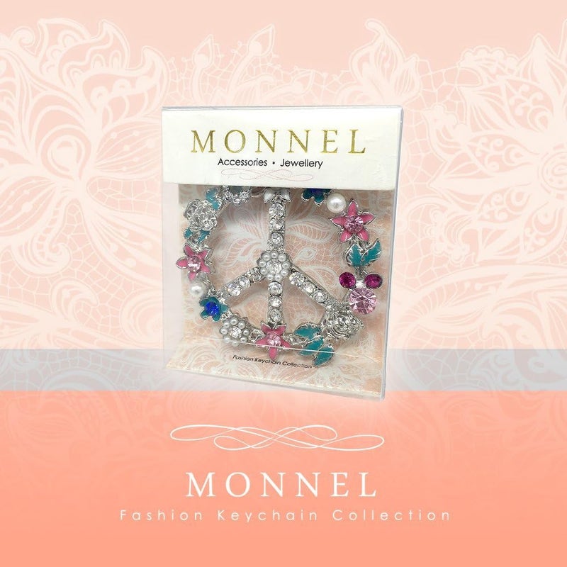 Monnel Bling Crystal Flower Peace Sign Key Ring with Creative Packaging - Image 4