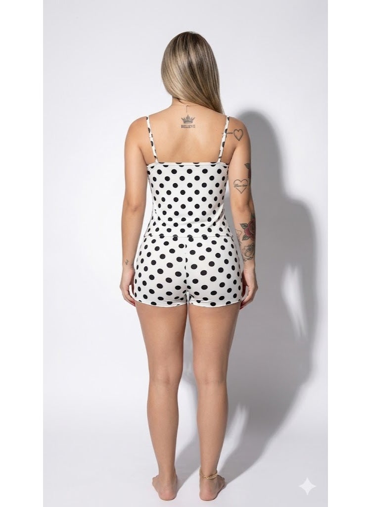 MANIKAN Women's Pajama with Polka Dot Cami and Shorts Pyjama Set Lace Trim - Image 2