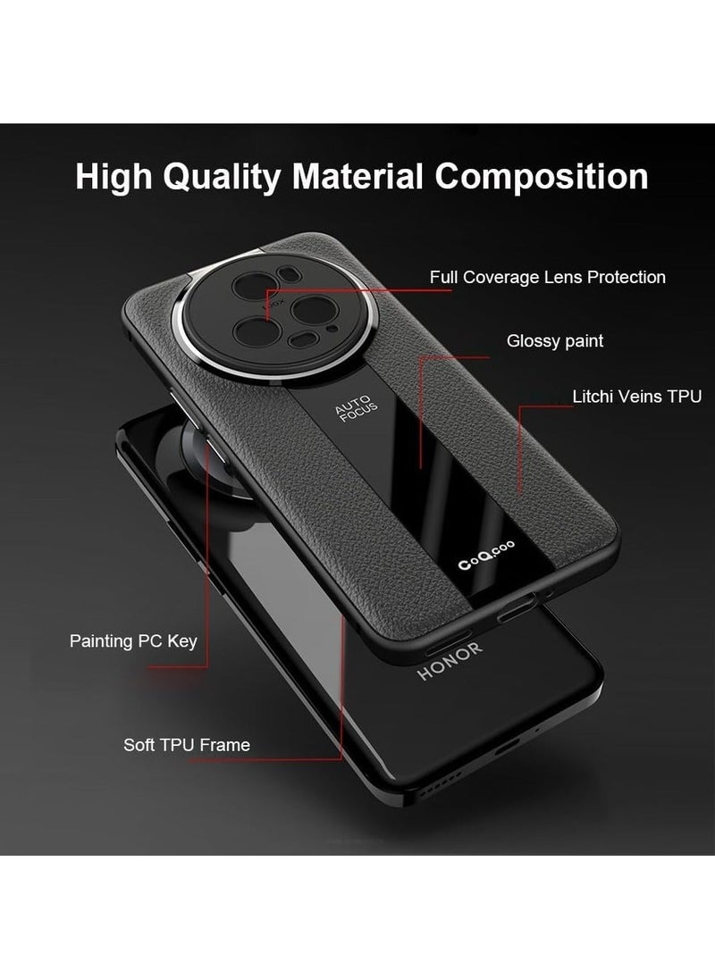 AutoFocus - Luxury Litchi Veins Silicone Case for Honor Magic 5 Pro 5G Ultra-thin Painting TPU Cover for Magic 5 Pro Case (Black) - Image 1