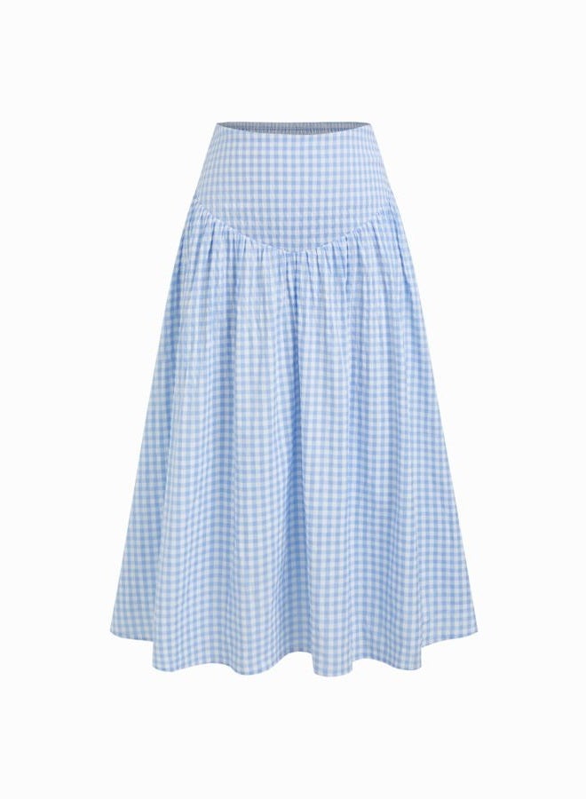 CIDER Gingham Long Skirts for Women Maxi Plaid Skirt A Line High Waist Summer Skirts Casual Trendy 2025, Light Blue, S - Image 1