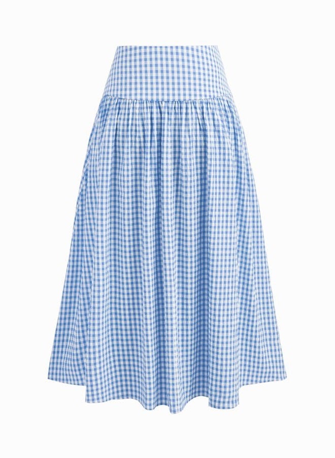 CIDER Gingham Long Skirts for Women Maxi Plaid Skirt A Line High Waist Summer Skirts Casual Trendy 2025, Light Blue, S - Image 5