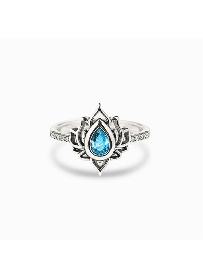 Generic Cao Shi Old Flame Shape Lotus Ring Chinese Style Ring Retro Wide Face Ring Personality Single Ring 