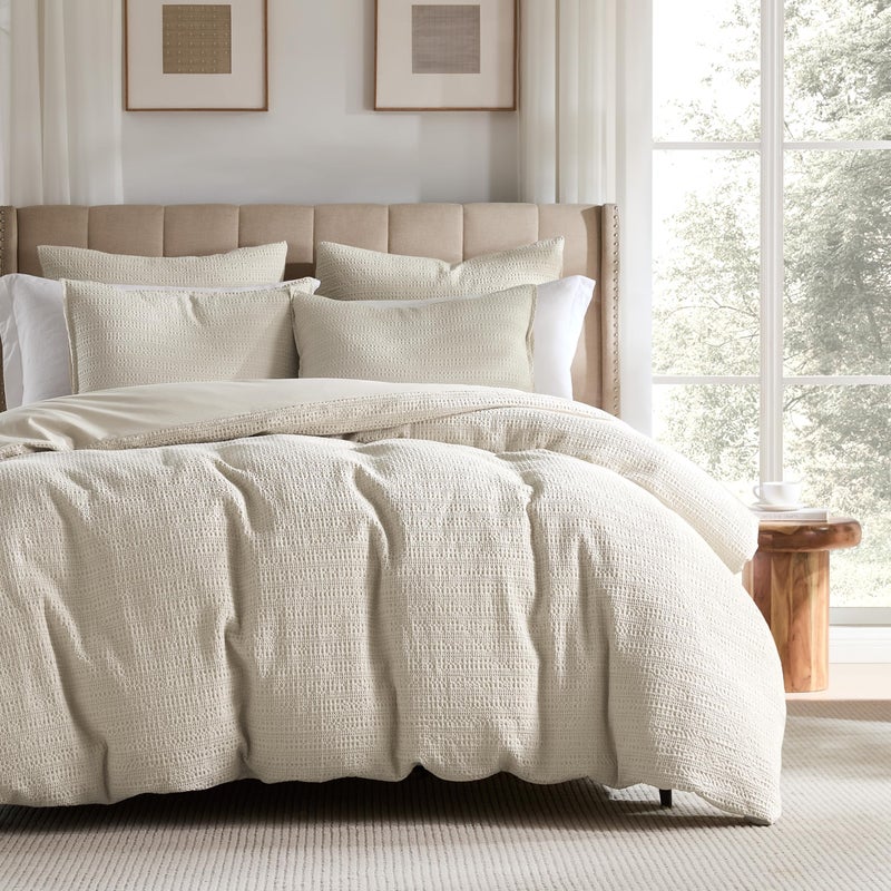 WDCOZY Cotton Duvet Cover Set Beige Queen - Image 1