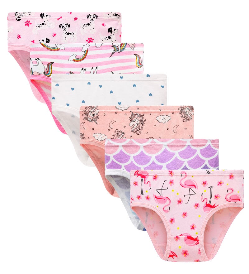 Barara King Girls' Undies 100% Cotton Panties Little Toddler Soft Underwear Flamingo unicorn Briefs (Pack of 6) Size 3T - Image 1